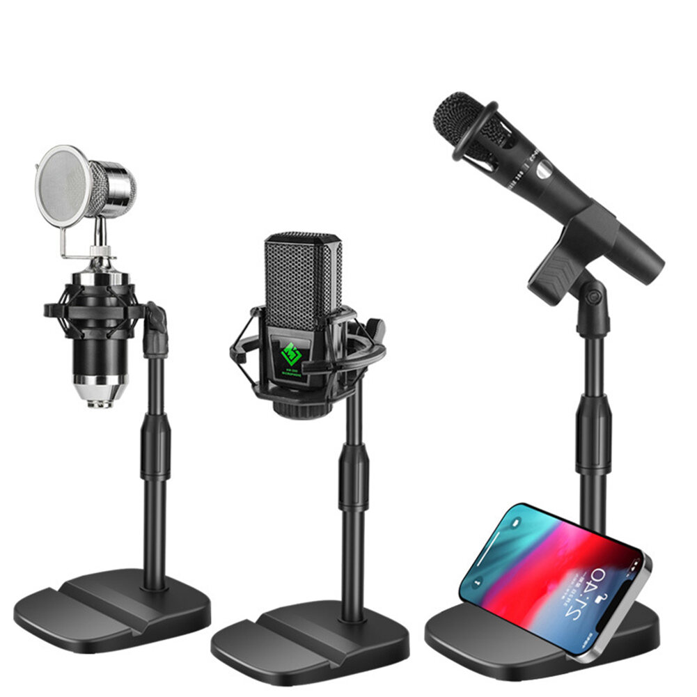Adjustable Desktop Microphone Stand Enhanced Tabletop Mic Stand with Base for Phone and Tablet for Game Live Streaming