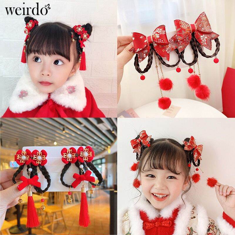Weirdo Women Hair Clips Fringed Chinese New Year Bows Hair Clamps 2023 New Fahsion Hot Sell Woman Girl Kid New Year Christmas Head Decor