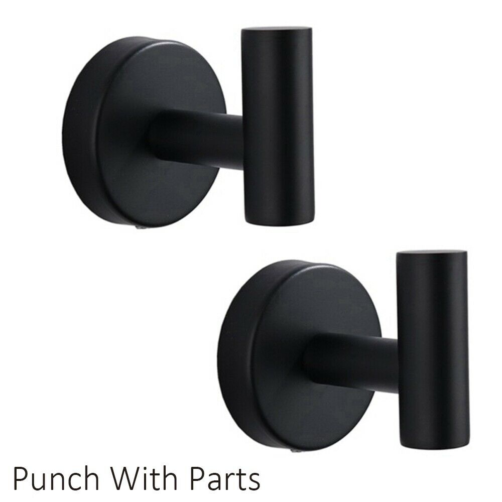 2PCS Wall Hook Stainless Steel Clothes Hanging Hooks Matte Black 3M Adhesive Key Towel Holder for Bathroom Kitchen