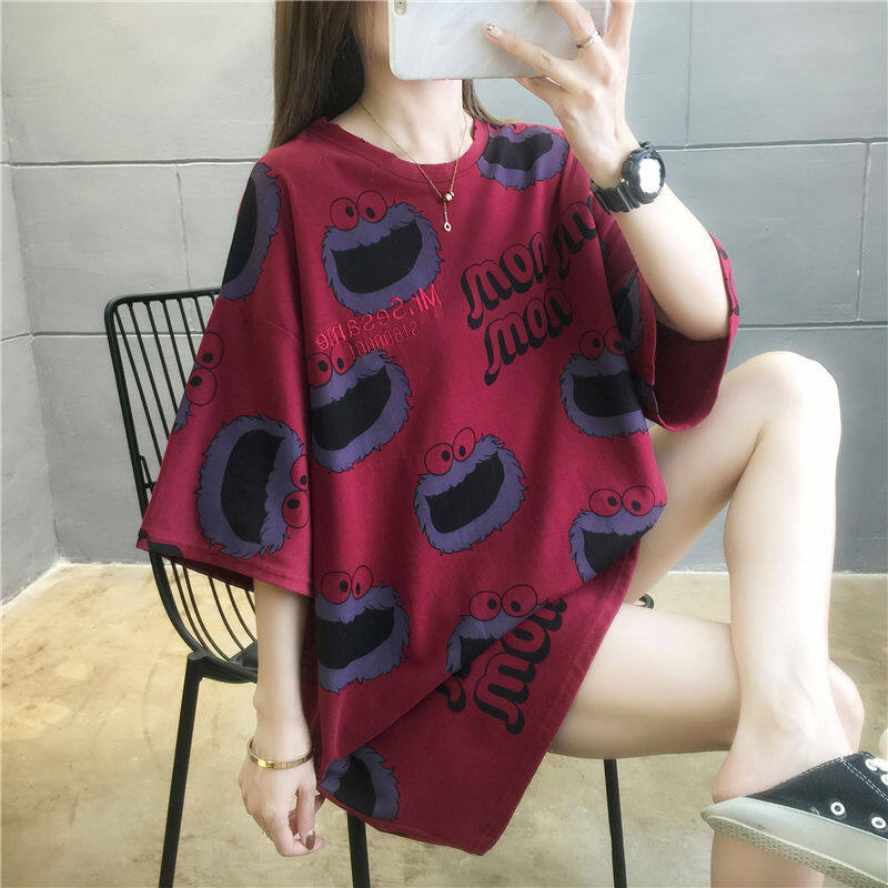 Korean Version Women Short-sleeved T-shirt Women Plus Size Loose Round Neck Casual Top