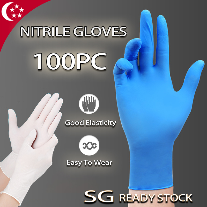 SG [READY STOCK] Premium Disposable Nitrile Gloves Powder Free 100pcs Per Box
