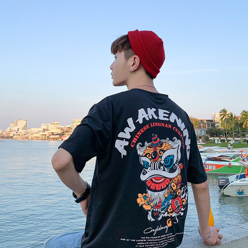 t shirt Men Large Size Korean Style Cartoon Print Oversize Casual Fashion Tops