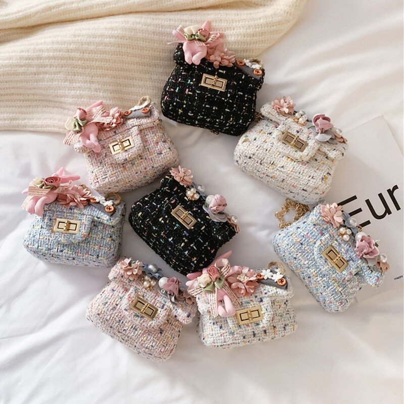 Kids Girls Bags Baby Girl Cotton Linen Small Square Mini Handbag Child Sling Bag Cute Crossbody Bag
