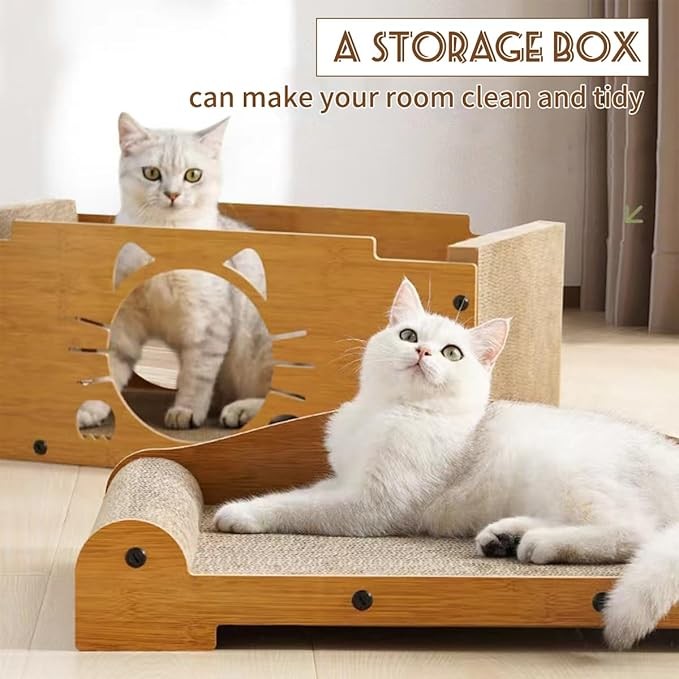 Cat Cardboard House Large Cat Scratcher Bed Cat Scratchers Lounge for Indoor Cats with Corrugated Board Detachable Cat Scratcher Box for Cats- Stable and Solid, Available on Both Sides